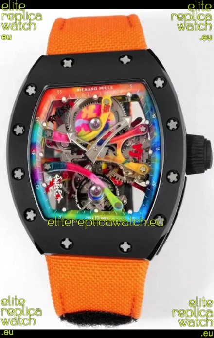 Richard Mille Super Clone RM68-01 Black Ceramic Casing Nylon Strap Tourbillon Swiss Replica