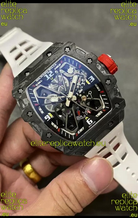 Richard Mille RM35-03 Rafael Nadal Edition Black Carbon Fiber Casing 1:1 Mirror Replica Watch in White Strap
