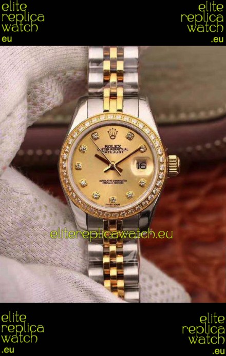Rolex Datejust Ladies 28MM Cal.3135 Movement Swiss Replica in 904L Steel Yellow Gold 2 Tone Case