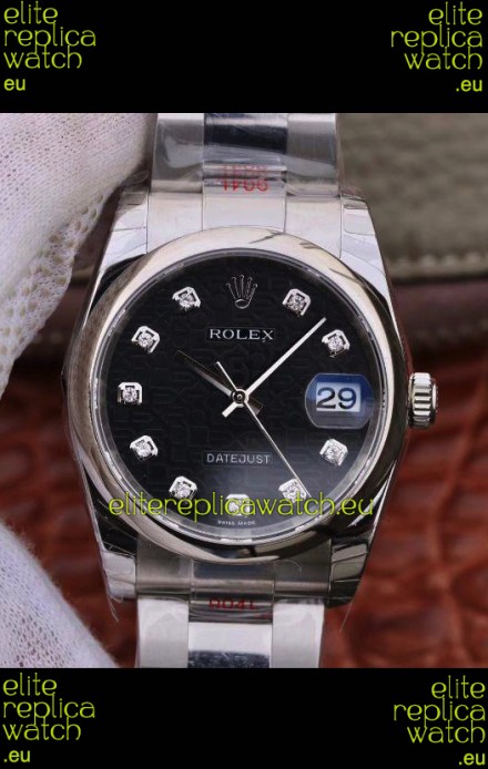Rolex Datejust 36MM Cal.3135 Movement Swiss Replica Watch in 904L Steel Casing - Black Computer Dial