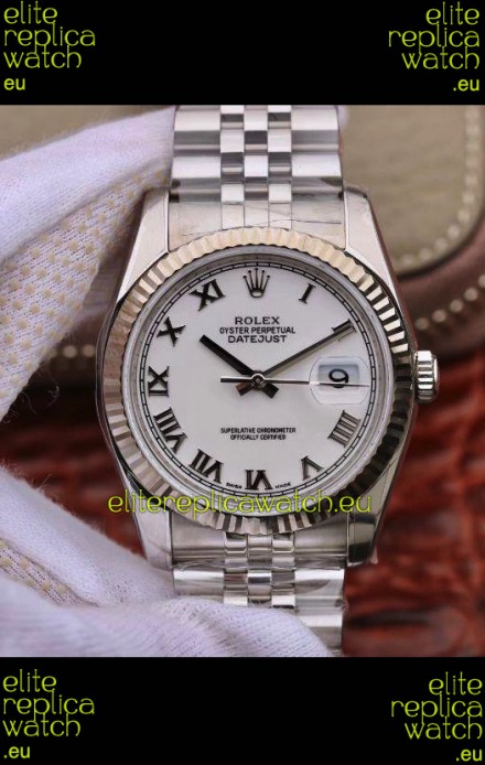 Rolex Datejust 36MM Cal.3135 Movement Swiss Replica Watch in 904L Steel Casing in White Roman Dial