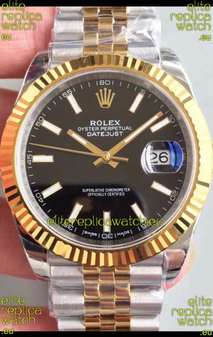 Rolex Datejust 41MM Cal.3135 Movement Swiss Replica Watch in 904L Steel Two Tone Black Dial