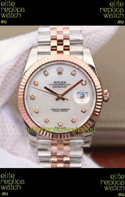 Rolex Datejust 41MM Cal.3135 Movement Swiss Replica Watch in 904L Steel Two Tone Pearl Dial
