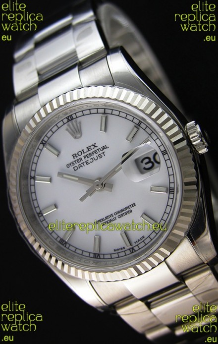 Rolex Datejust 36MM Cal.3135 Movement Swiss Replica White Dial Oyster Strap - Ultimate 904L Steel Watch 