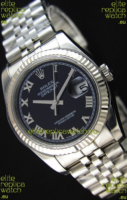 Rolex Datejust 36MM Cal.3135 Movement Swiss Replica Black Dial Jubilee Strap - Ultimate 904L Steel Watch 