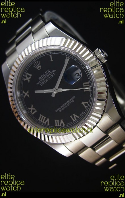 Rolex Datejust II 41MM with Cal.3136 Movement Swiss Replica Watch in Black Dial Roman Numerals