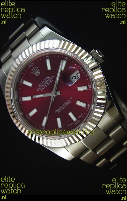 Rolex Datejust II 41MM with Cal.3136 Movement Swiss Replica Watch in Deep Red Dial Stick Markers 