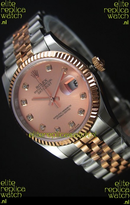 Rolex Datejust Replica Watch Rose Gold with Diamonds Dial in 36MM with 3135 Swiss Movement 