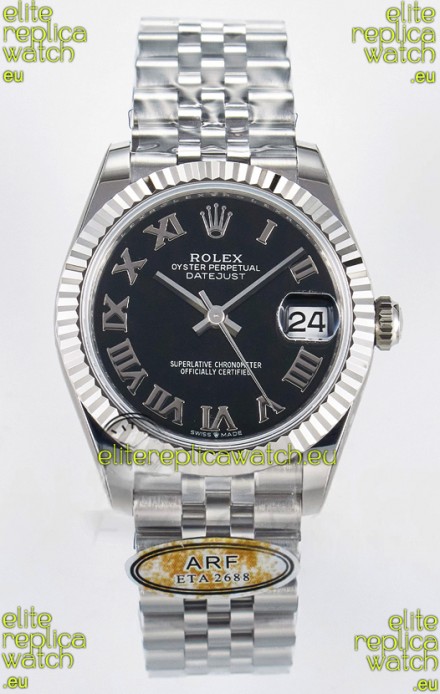 Rolex Super Clone Datejust ETA 2688 Movement 31MM Stainless Steel Black Roman Dial Watch 