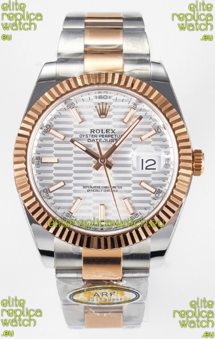 Rolex Super Clone Datejust ETA 3235 Movement 41MM Two Tone Rose Gold Plating Fluted Dial Watch