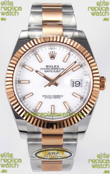 Rolex Super Clone Datejust ETA 3235 Movement 41MM Two Tone Rose Gold Plating White Dial Watch