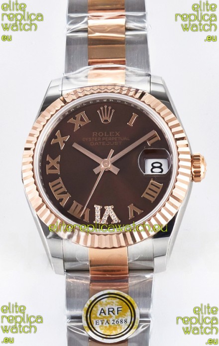 Rolex Super Clone Datejust ETA 2688 Movement 31MM Two Tone Rose Gold Swiss Brown Dial
