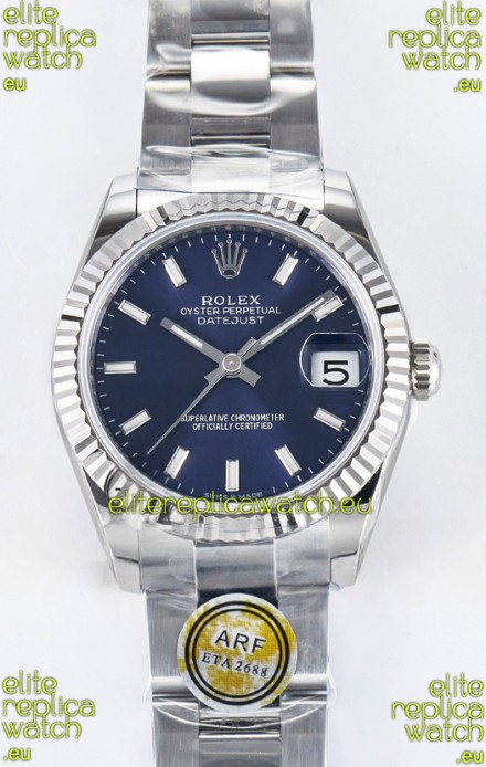 Rolex Super Clone Datejust ETA 2688 Movement 31MM Stainless Steel Blue Dial Watch 