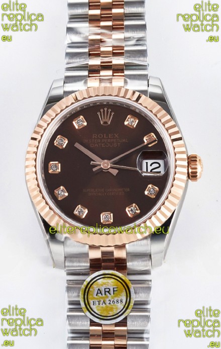Rolex Super Clone Datejust ETA 2688 Movement 31MM Two Tone Rose Gold Swiss Brown Dial
