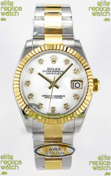 Rolex Super Clone Datejust ETA 2688 Movement 31MM Two Tone Yellow Gold Peal Dial