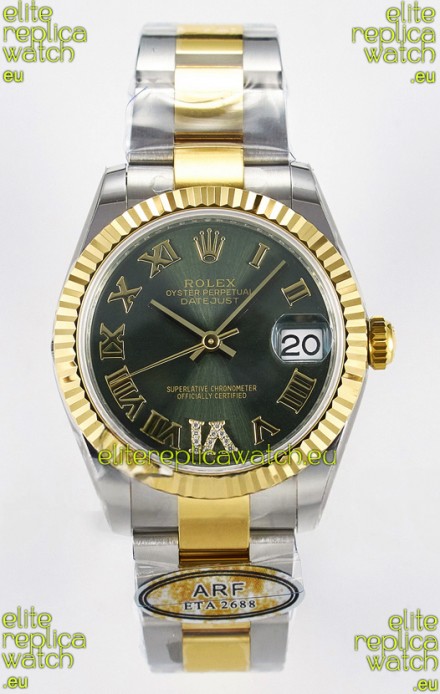 Rolex Super Clone Datejust ETA 2688 Movement 31MM Two Tone Yellow Gold Swiss Green Dial 