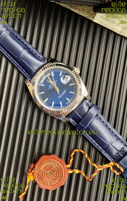Rolex Day Date 904L Steel Casing Watch in Blue Dial 36MM - 1:1 Mirror Quality 