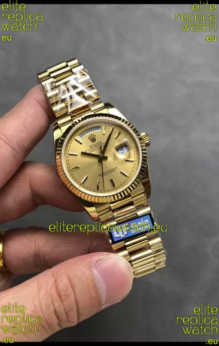 Rolex Day Date Super Clone Yellow Gold Case and Dial Stick Numerals Watch 36MM - 1:1 Mirror Quality