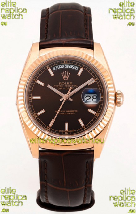 Rolex Day Date Rose Gold 904L Steel Casing Watch in Brown Dial 36MM - 1:1 Mirror Quality
