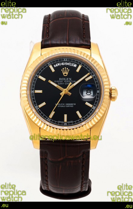 Rolex Day Date Yellow Gold 904L Steel Casing Watch in Black Dial 36MM - 1:1 Mirror Quality