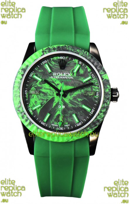 Rolex Milgauss DiW Green Carbon Casing Watch - ETA2836 Automatic Movement in Green Strap 