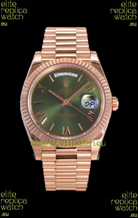 Rolex Day Date Watch in Green Dial with Roman Hour Numerals Cal.3255 Movement - 904L Steel 