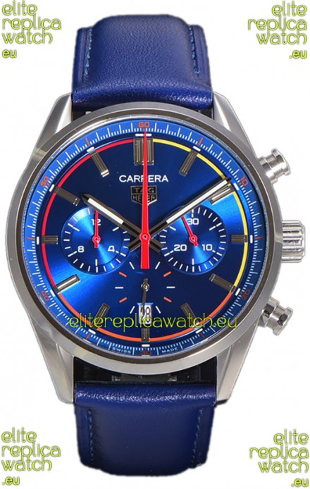 Tag Heuer Carrera Swiss Quartz Movement Replica Watch in Blue Dial - Blue Leather Strap