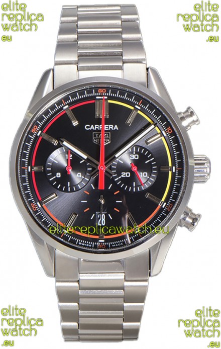 Tag Heuer Carrera Chronograph 42 Swiss Quartz Replica Watch Black Dial Steel Strap 