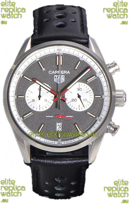 Tag Heuer Carrera Chronograph 43 Swiss Quartz Replica Watch Grey Dial Leather Strap