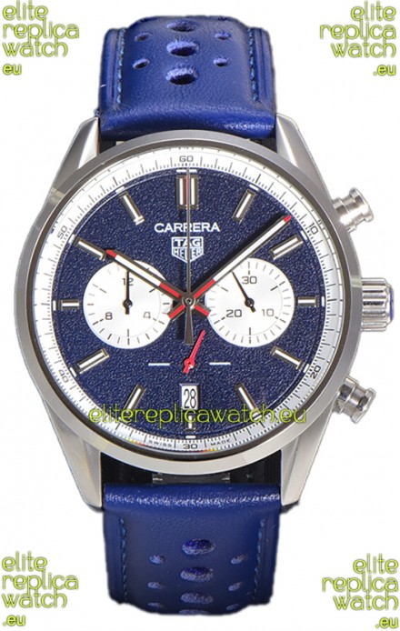 Tag Heuer Carrera Chronograph 43 Swiss Quartz Replica Watch Blue Dial Leather Strap 