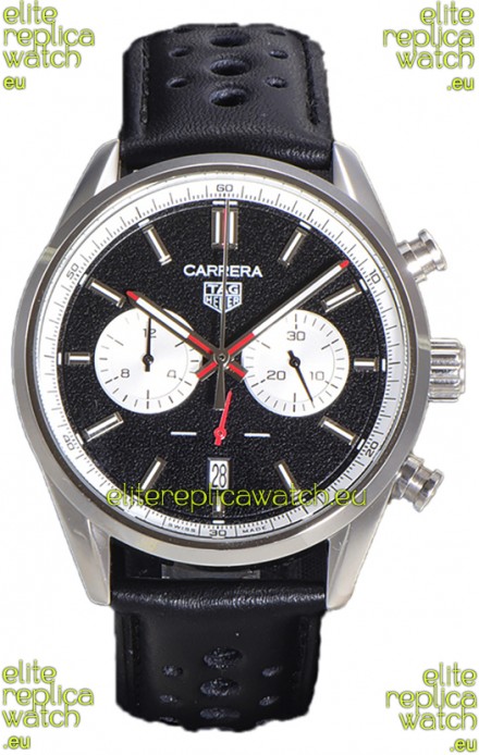 Tag Heuer Carrera Chronograph 43 Swiss Quartz Replica Watch Black Dial Leather Strap 