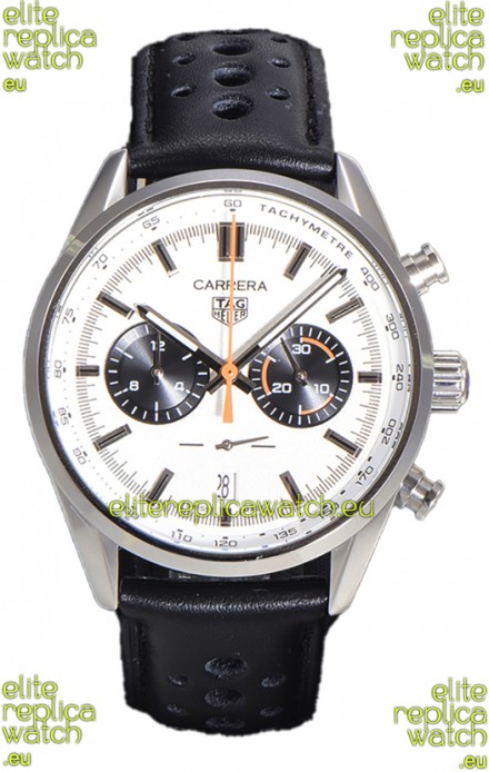 Tag Heuer Carrera Chronograph 43 Swiss Quartz Replica Watch White Dial Leather Strap