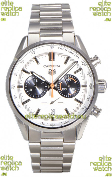 Tag Heuer Carrera Chronograph 43 Swiss Quartz Replica Watch White Dial Steel Strap 