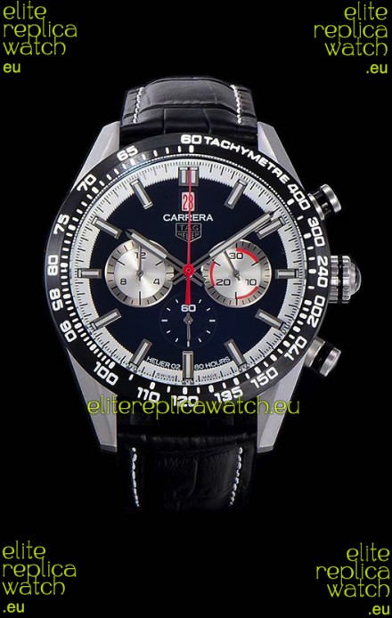 Tag Heuer Carrera Swiss Quartz Movement Replica Watch in Black Dial - Black Leather Strap