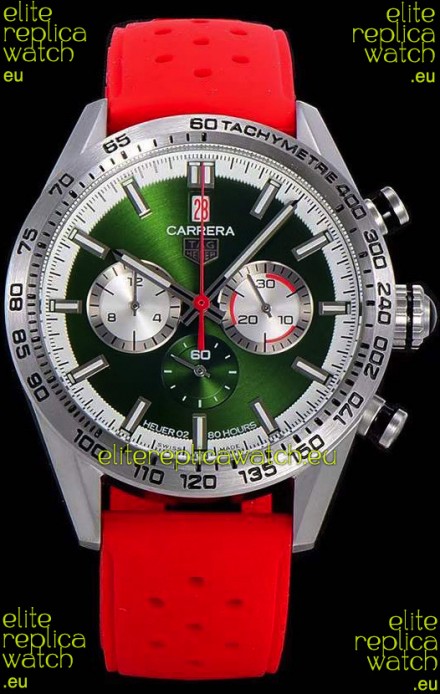 Tag Heuer Carrera Swiss Quartz Movement Replica Watch in Green Dial - Red Rubber Strap