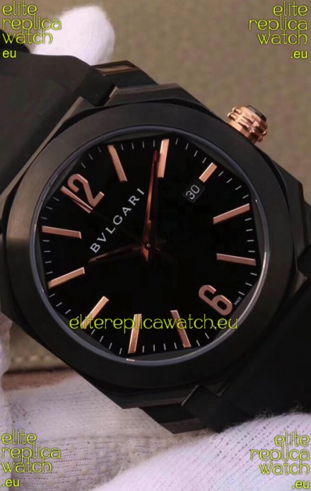 Bvlgari Octo Roma Edition 1:1 Mirror Replica in PVD Coated 904L Steel Casing - Steel Blue Dial Leather Strap