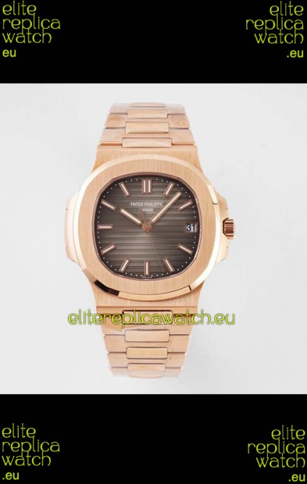Patek Philippe Nautilus 5711/1R-001 1:1 Mirror Replica in 904L Steel Rose Gold Brown Dial