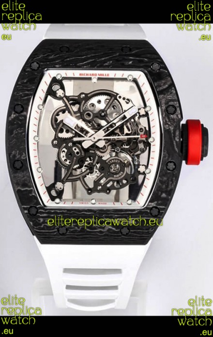 Richard Mille RM055 Black Carbon Casing 1:1 Mirror Replica Watch in White Strap