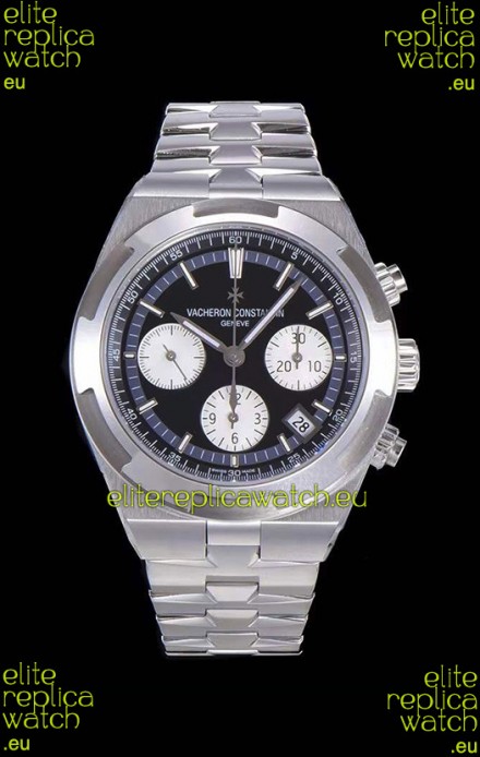 Vacheron Constantin Overseas Chronograph Black Dial Swiss Replica Watch - Stainless Steel Strap