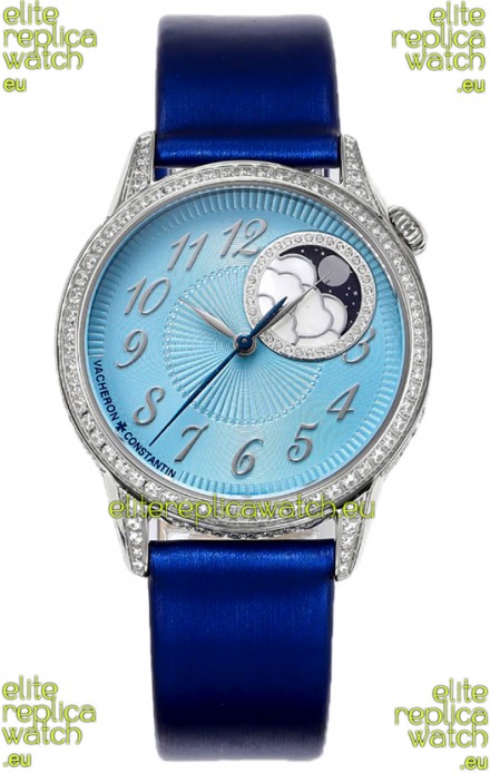 Vacheron Constantin Egerie Muse Moonphase 904L Steel Casing in Blue Dial Swiss Replica
