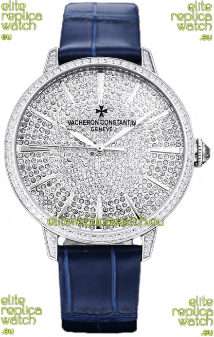 Vacheron Constantin Patrimony Self-Winding Jewellery Diamonds Paved Dial in White Gold Plating
