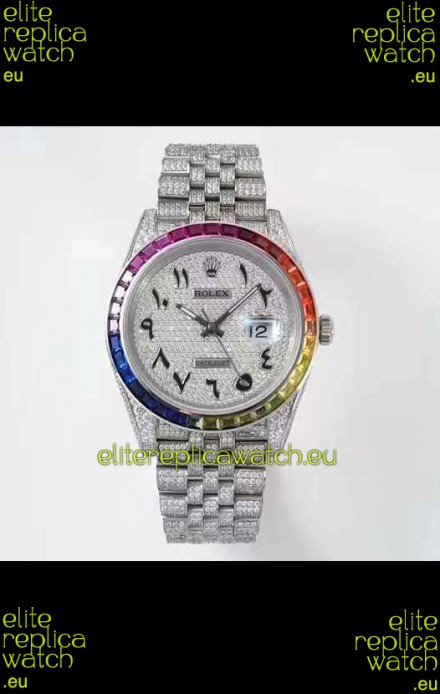 Rolex Datejust Full ICED Out Arabic Numerals Watch in 41MM Casing - 3135 Movement Stainless Steel
