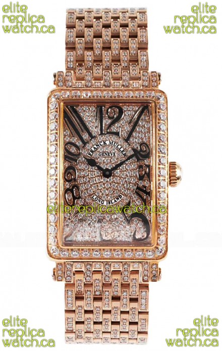 Franck Muller Long Island Rose Gold Diamonds Swiss Replica Watch 