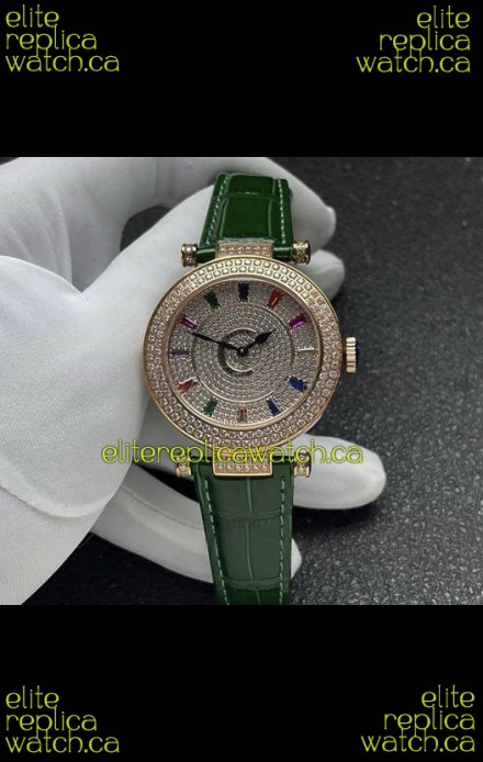 Franck Muller Double Mystery Swiss Quartz Watch in Gold Diamonds Casing