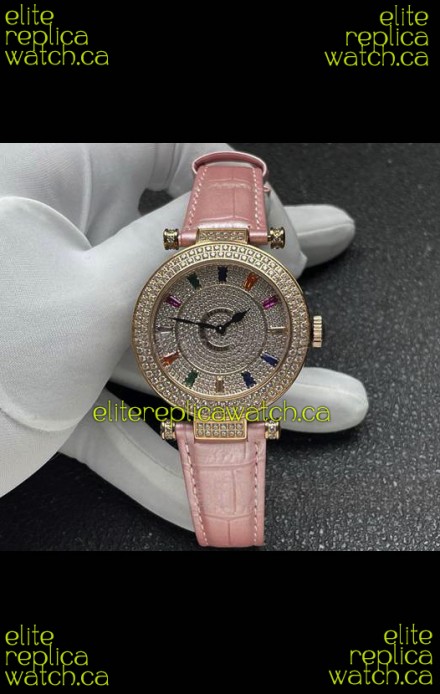 Franck Muller Double Mystery Swiss Quartz Watch in Gold Diamonds Casing