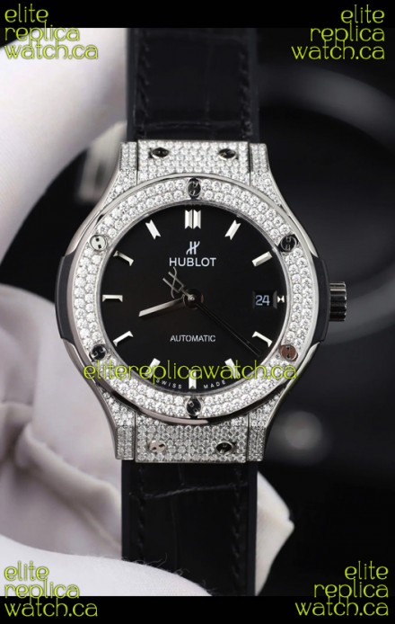 Hublot Classic Fusion Diamonds Steel Black Dial 38MM Super Clone Watch 