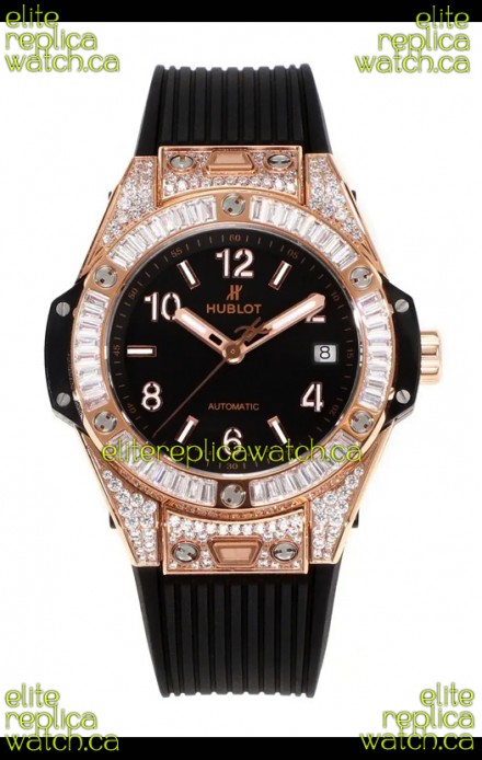 Hublot Big Bang One Click moissanite Rose Gold Super Clone Watch Black Dial