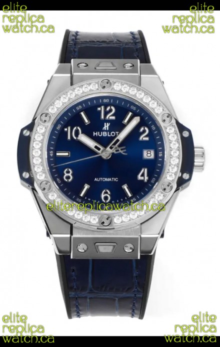 Hublot Big Bang One Click moissanite Bezel Super Clone Watch Blue Dial