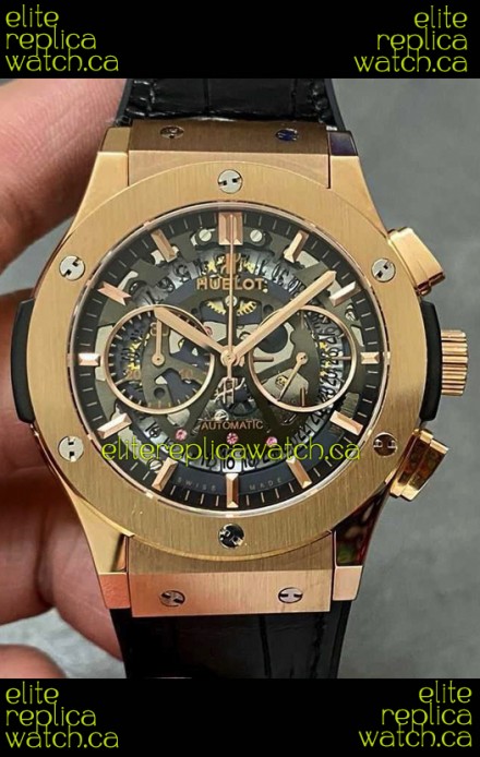 Hublot Classic Fusion Chronograph Rose Gold Skeleton Super Clone Watch 