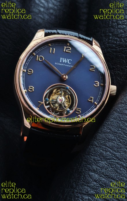 IWC Portuguese Tourbillon Rose Gold Blue Dial Super Clone Watch 